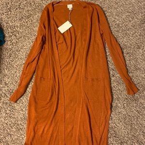 Long Orange Cardigan w/ Side Slits